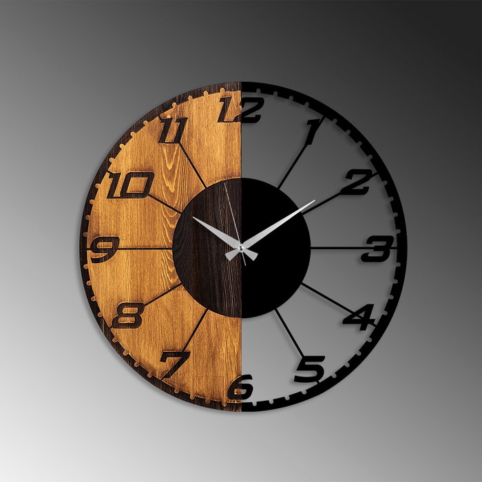 Wallity Linear Reloj de Pared Decorativo de Madera y Metal Nogal y Negro